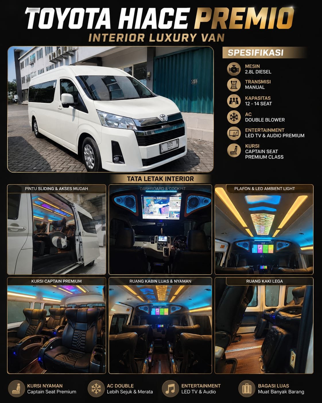 Toyota Hiace Premio – Solusi Sewa Mobil & Rental Mobil Premium di Surabaya, Sidoarjo, Jawa Timur dengan Driver/Sopir Profesional